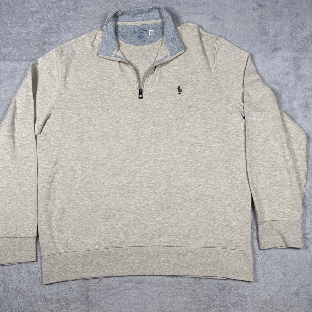 Polo Ralph Lauren Half Zip Pullover Mens L Tan Logo